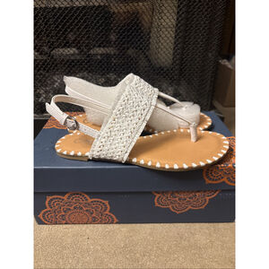 Carlos Santana Jayne Flat Woven Sandal NWB White Ankle Strap Size 6M